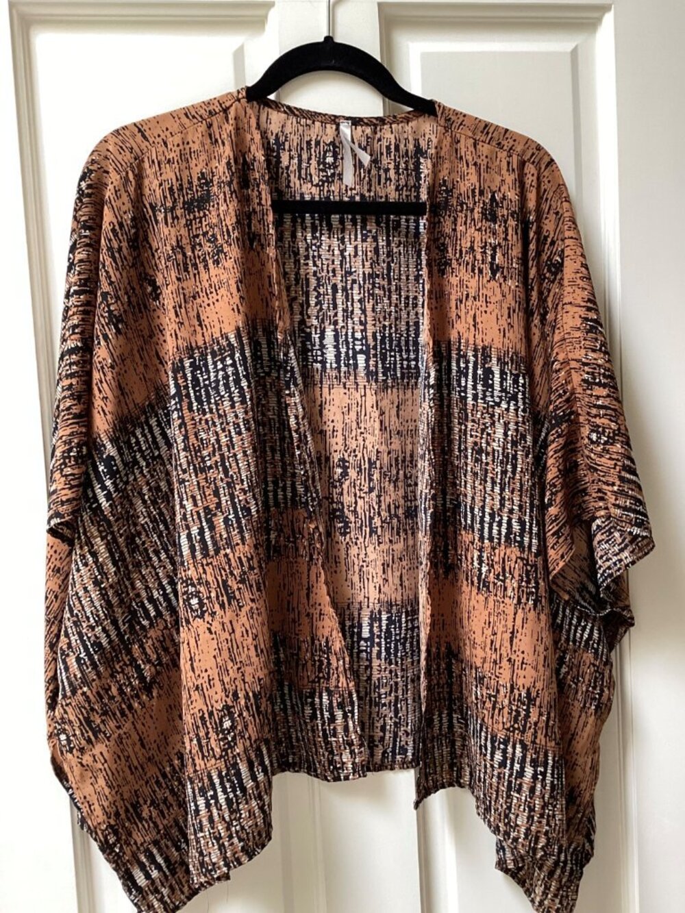 Women’s Open-Front Cardigan, Kimono, Cover Up - Rust/Black Pattern, One Size